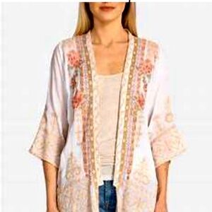 NWT Johnny Was Helena Embroidered Kimono Cool White & Floral Cupra M